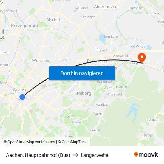 Aachen, Hauptbahnhof (Bus) to Langerwehe map