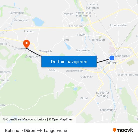 Bahnhof - Düren to Langerwehe map