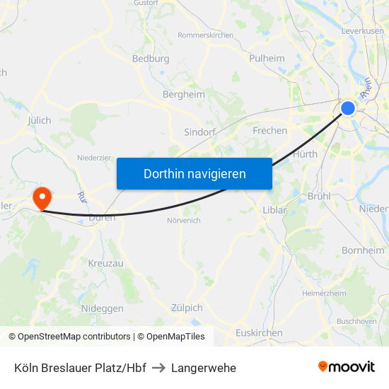 Köln Breslauer Platz/Hbf to Langerwehe map