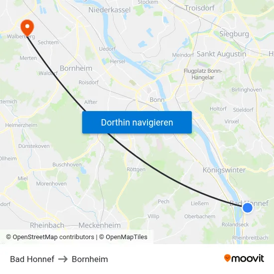 Bad Honnef to Bornheim map