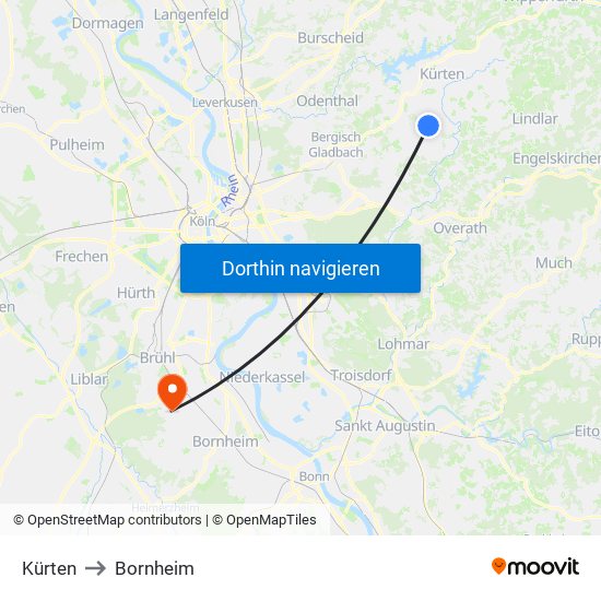 Kürten to Bornheim map