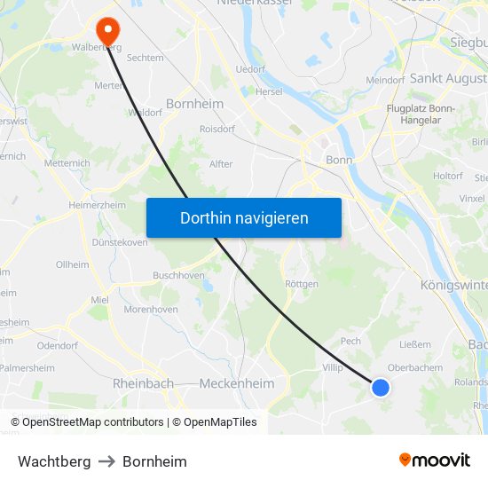 Wachtberg to Bornheim map