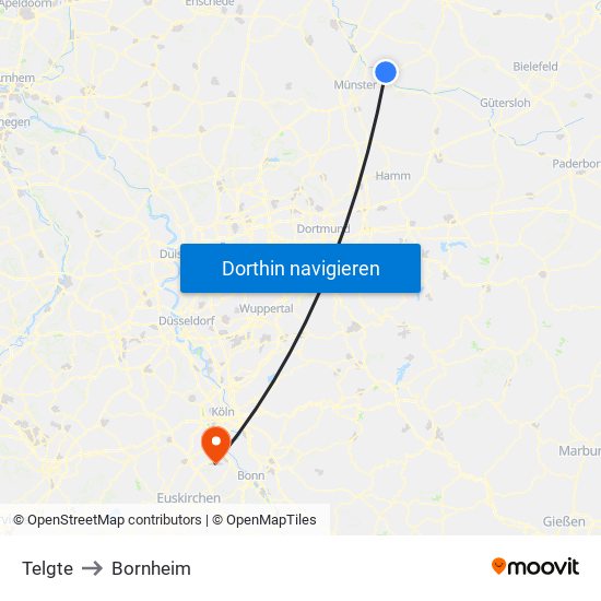 Telgte to Bornheim map