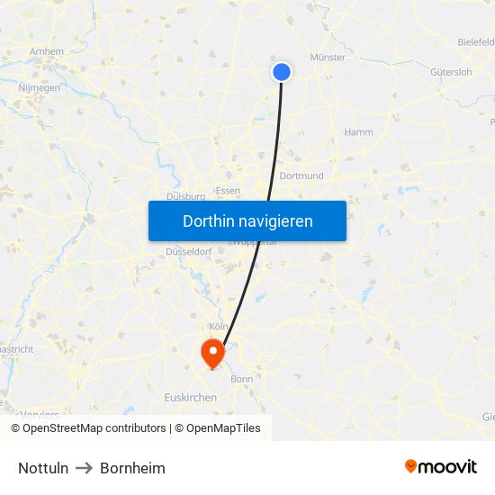 Nottuln to Bornheim map