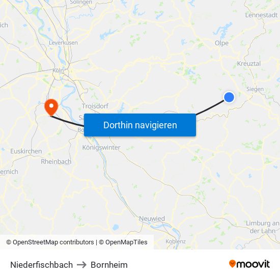 Niederfischbach to Bornheim map