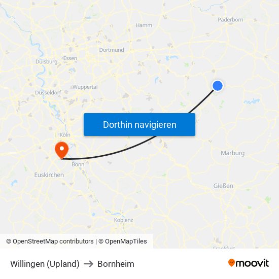 Willingen (Upland) to Bornheim map