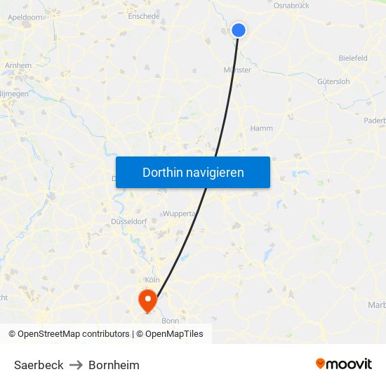 Saerbeck to Bornheim map