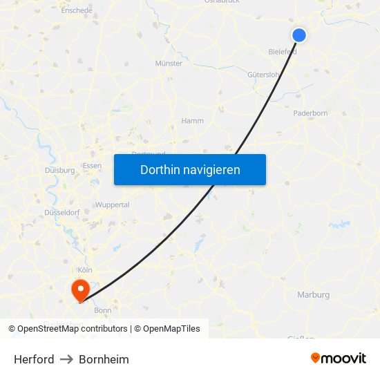Herford to Bornheim map
