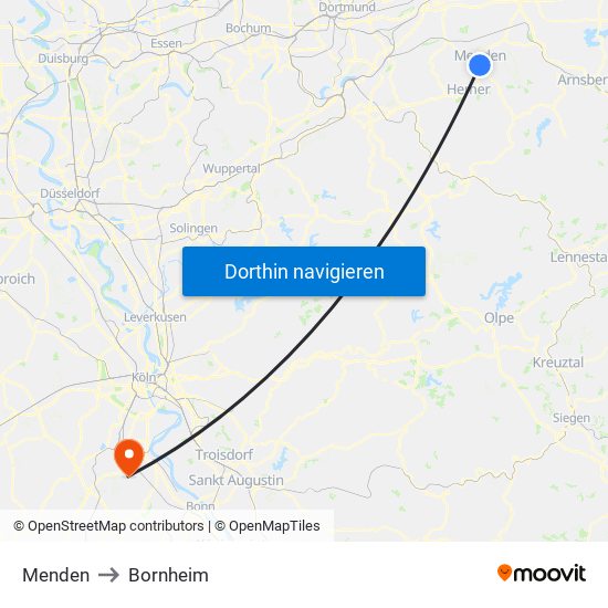 Menden to Bornheim map