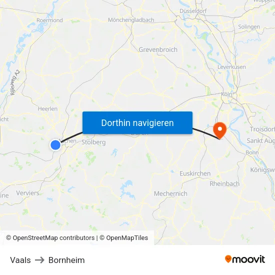 Vaals to Bornheim map