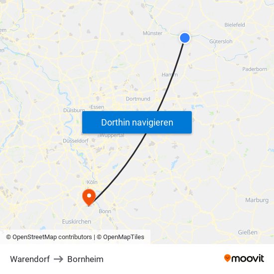 Warendorf to Bornheim map