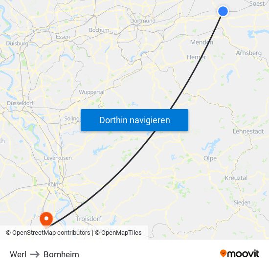 Werl to Bornheim map