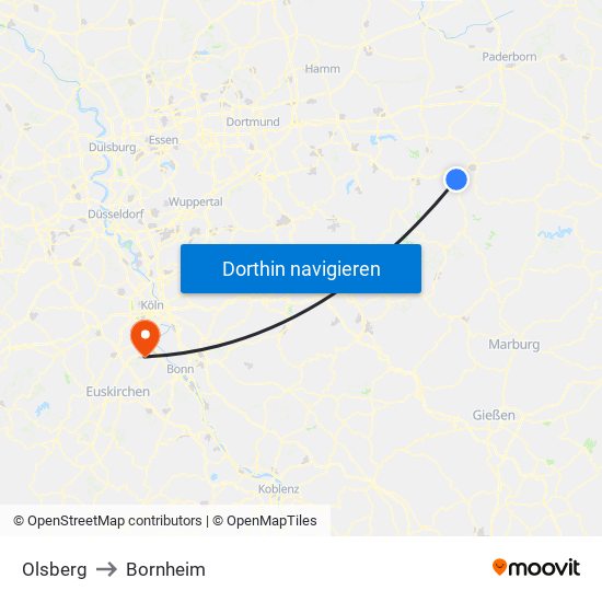 Olsberg to Bornheim map