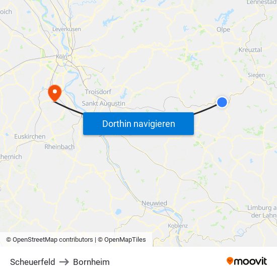 Scheuerfeld to Bornheim map