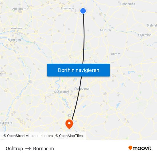 Ochtrup to Bornheim map