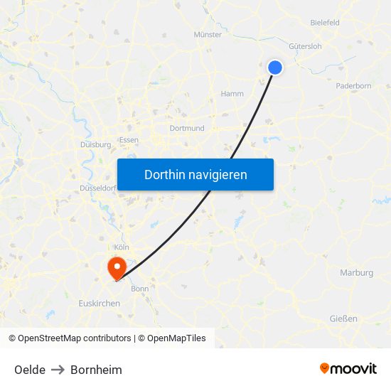 Oelde to Bornheim map
