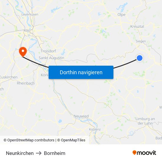 Neunkirchen to Bornheim map