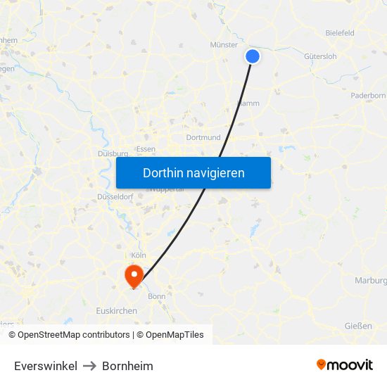 Everswinkel to Bornheim map