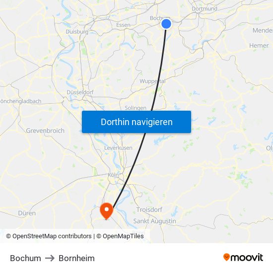 Bochum to Bornheim map