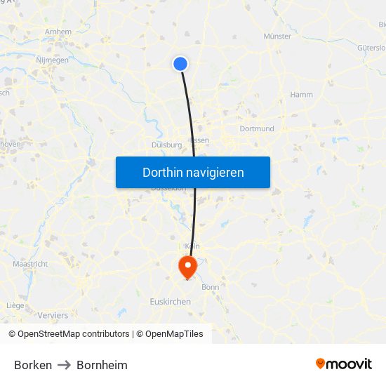 Borken to Bornheim map