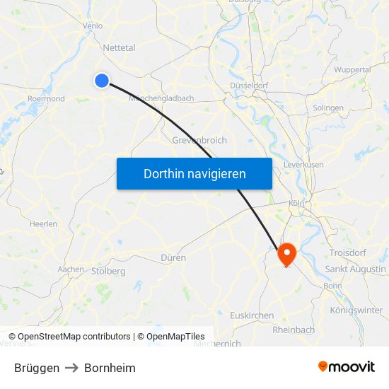 Brüggen to Bornheim map