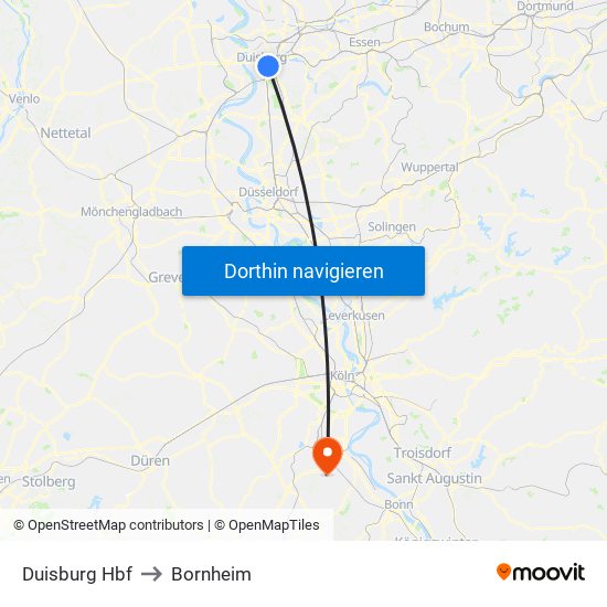 Duisburg Hbf to Bornheim map