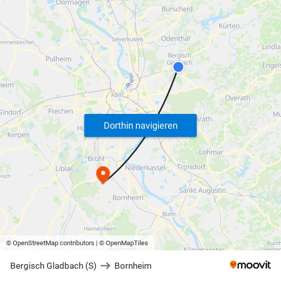 Bergisch Gladbach (S) to Bornheim map