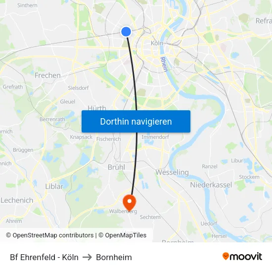 Bf Ehrenfeld - Köln to Bornheim map