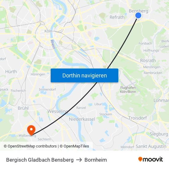 Bergisch Gladbach Bensberg to Bornheim map