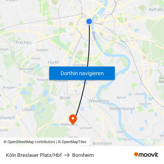 Köln Breslauer Platz/Hbf to Bornheim map