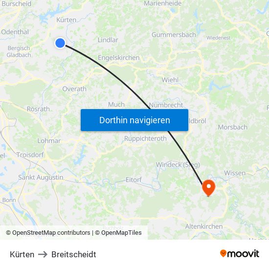 Kürten to Breitscheidt map