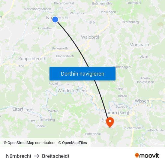 Nümbrecht to Breitscheidt map