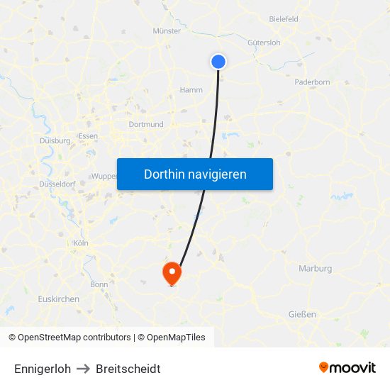 Ennigerloh to Breitscheidt map