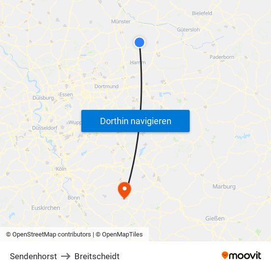 Sendenhorst to Breitscheidt map