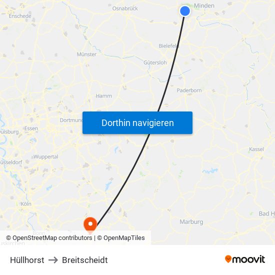 Hüllhorst to Breitscheidt map