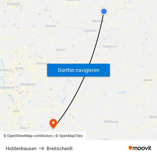 Hiddenhausen to Breitscheidt map