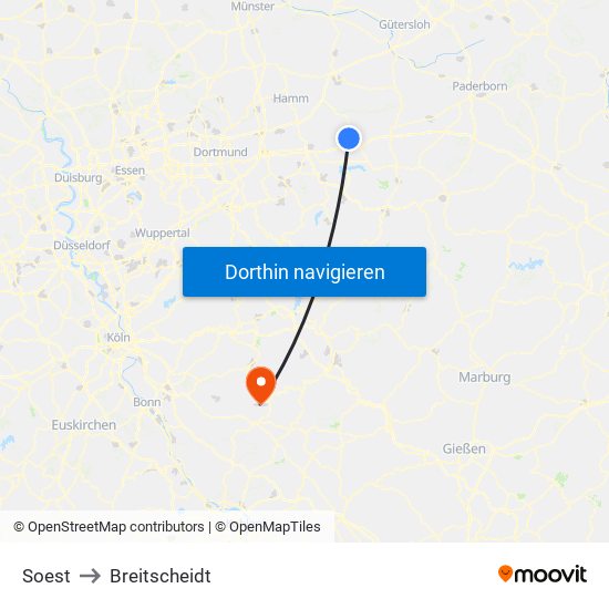 Soest to Breitscheidt map