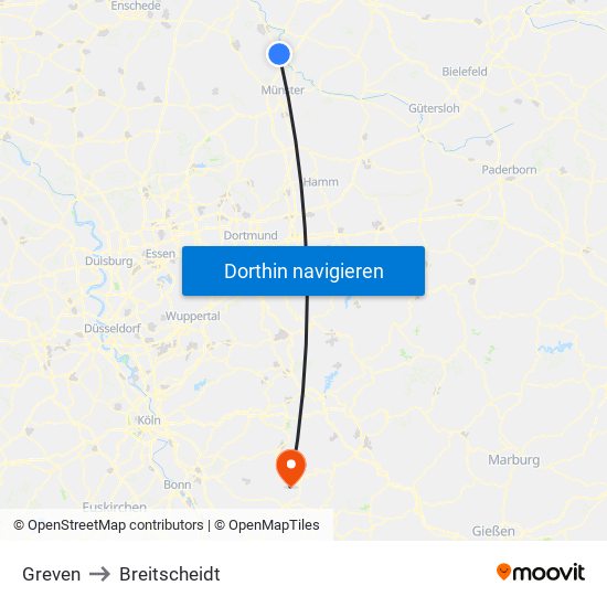 Greven to Breitscheidt map