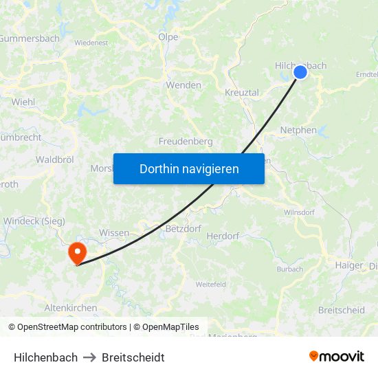 Hilchenbach to Breitscheidt map