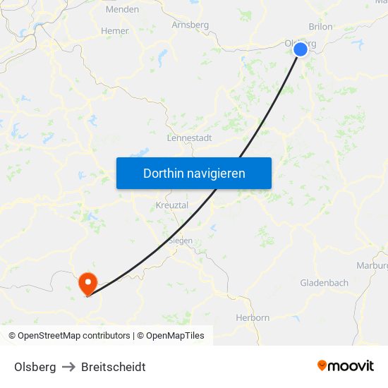 Olsberg to Breitscheidt map