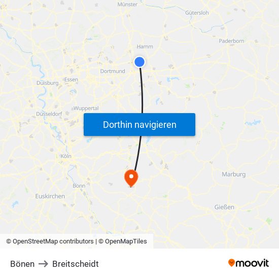 Bönen to Breitscheidt map