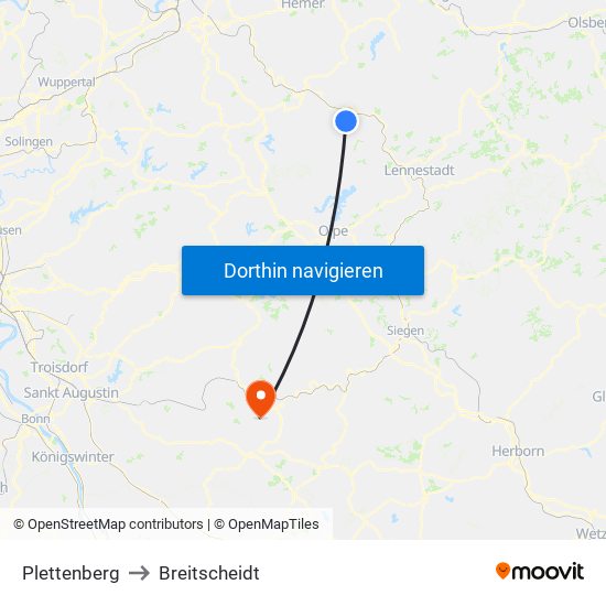 Plettenberg to Breitscheidt map