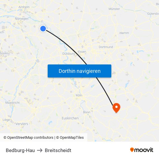 Bedburg-Hau to Breitscheidt map