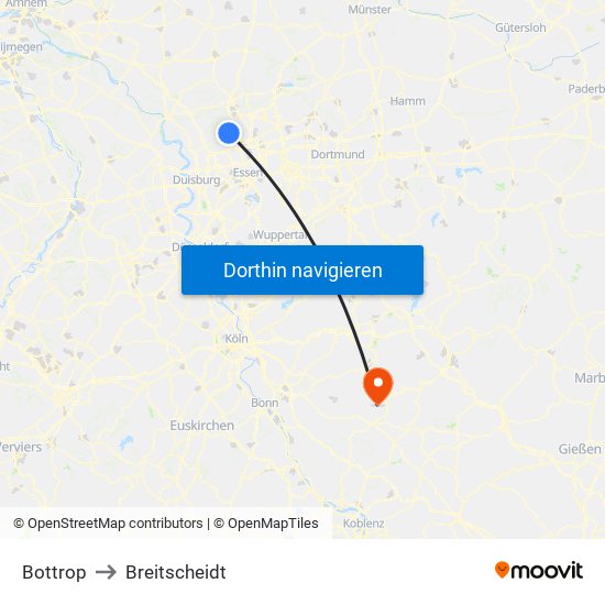 Bottrop to Breitscheidt map