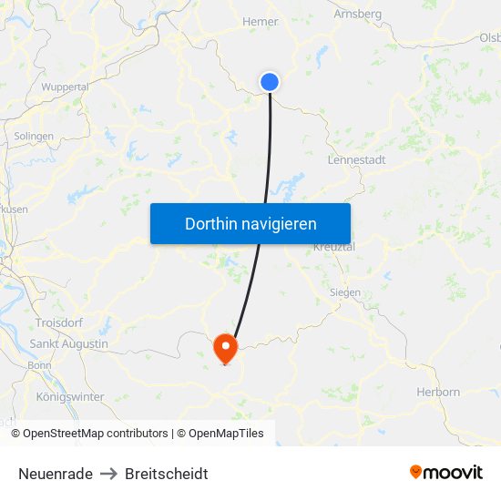 Neuenrade to Breitscheidt map