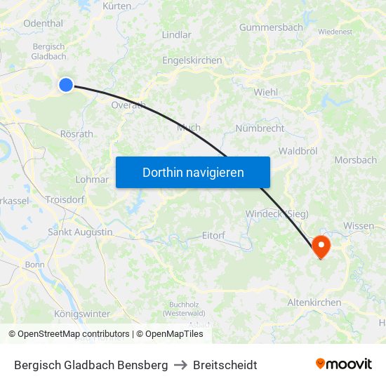 Bergisch Gladbach Bensberg to Breitscheidt map