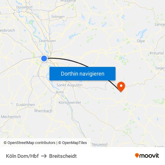 Köln Dom/Hbf to Breitscheidt map