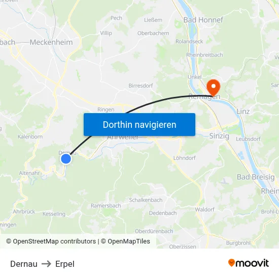 Dernau to Erpel map