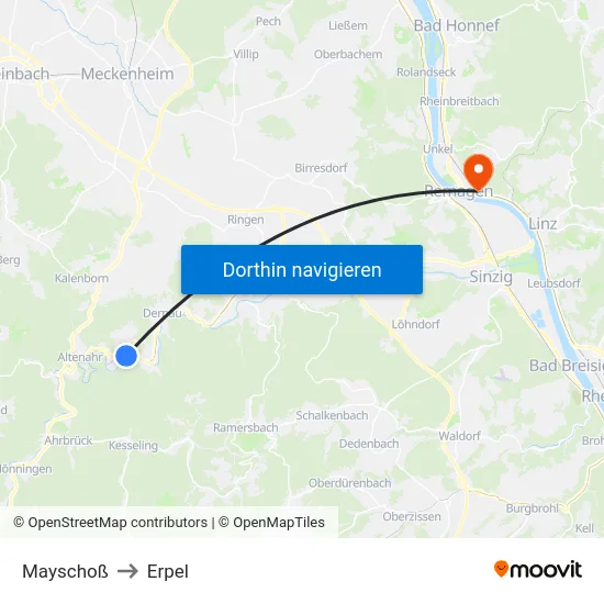 Mayschoß to Erpel map