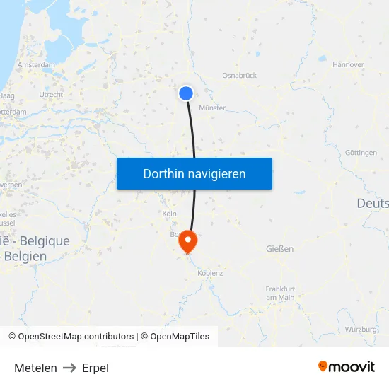 Metelen to Erpel map